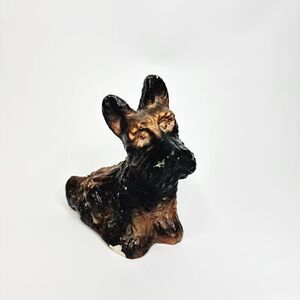Vintage Carnival Chalkware 6.5” Scottie Dog Figure Statue Black Bronze Metallic